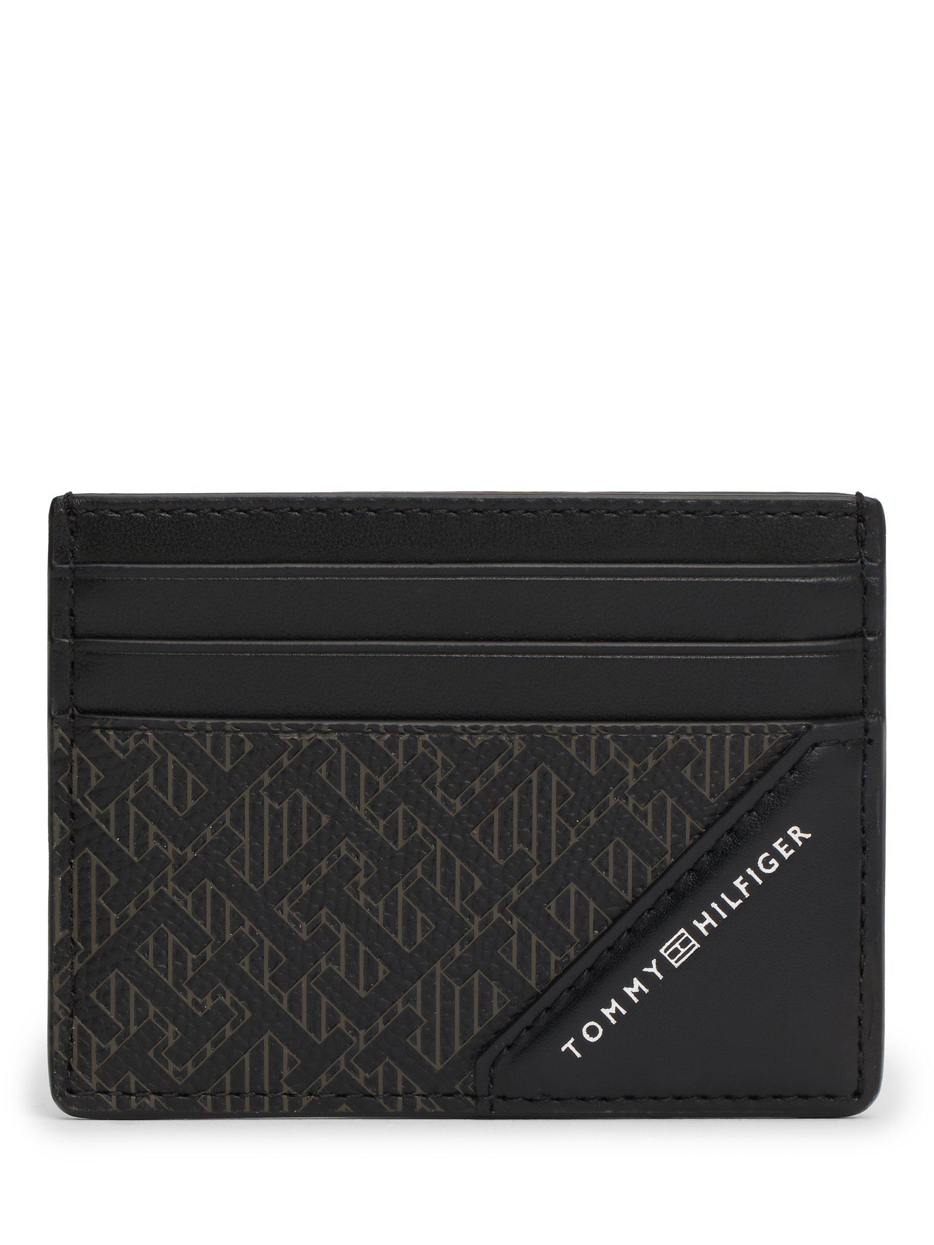 Product image 1 of 4, which shows Tommy Hilfiger TH Monogram Leather Card Holder, Black