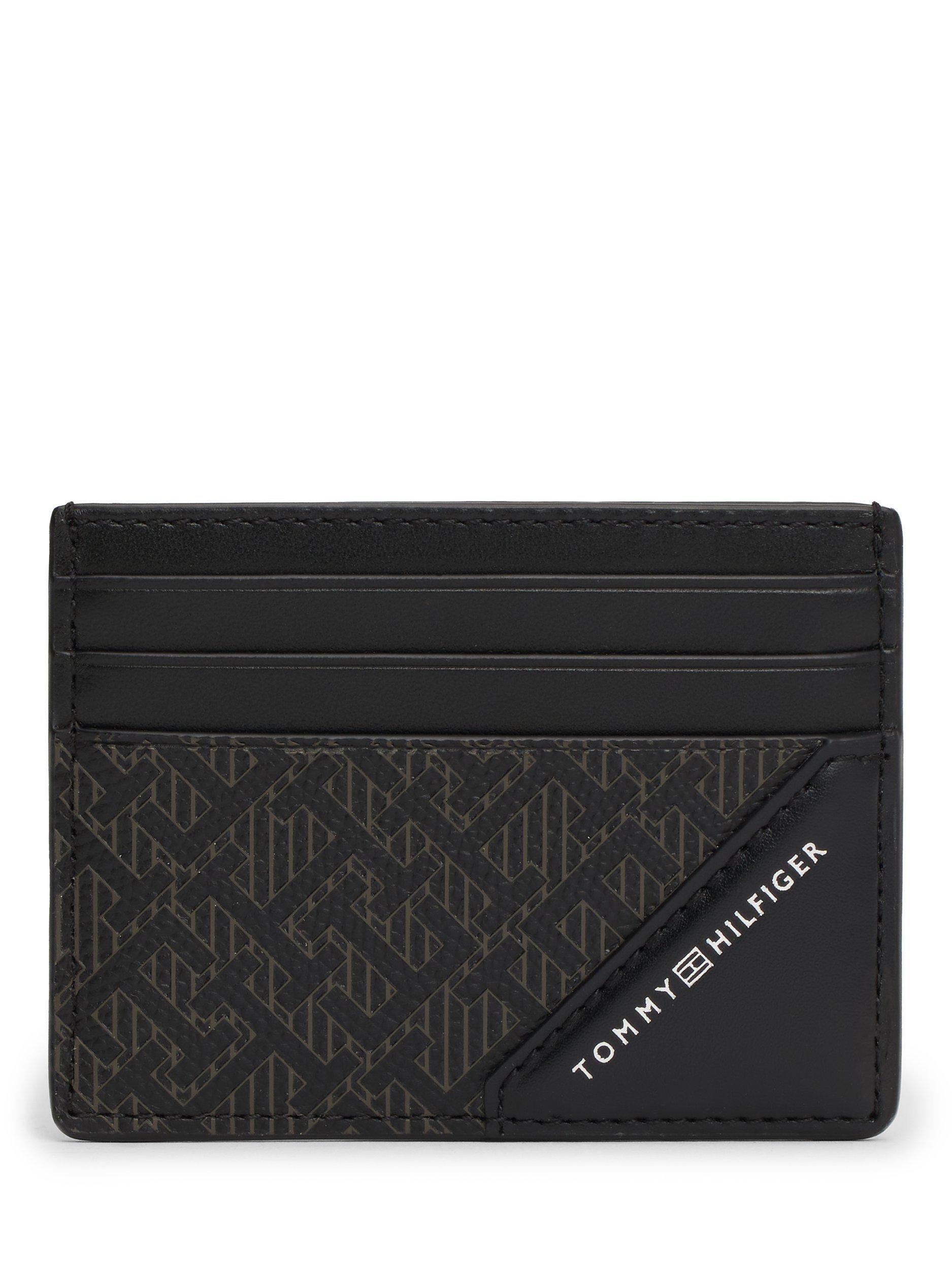 Tommy Hilfiger TH Monogram Leather Card Holder, Black