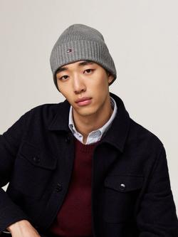 Tommy Hilfiger Flag Logo Beanie Hat, Grey Heather