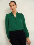 Hobbs Peony Mandarin Collar Blouse, Green