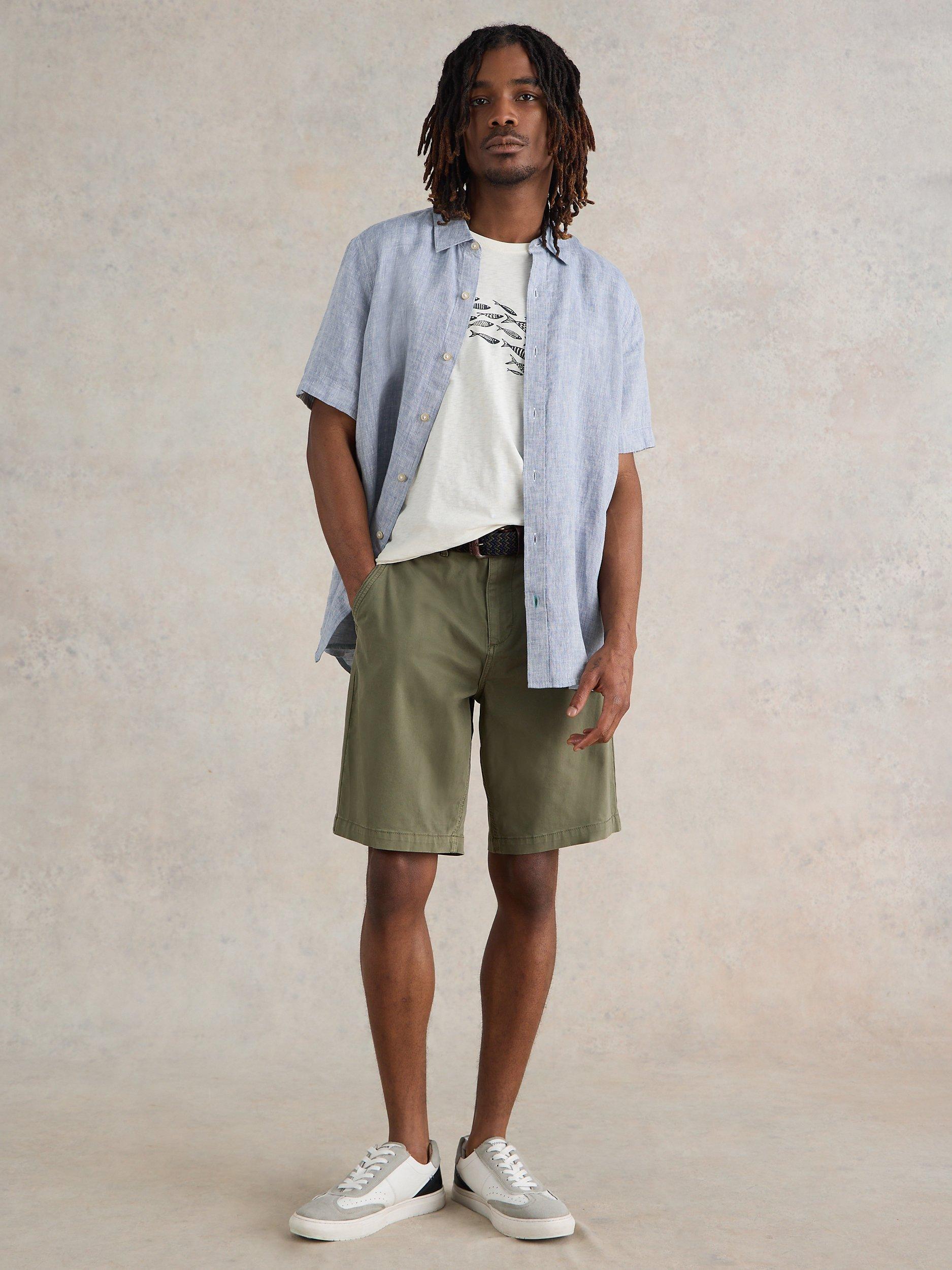 Product image 1 of 6, which shows White Stuff Pembroke Short Sleeve Linen Shirt, Chamb Blue, XS