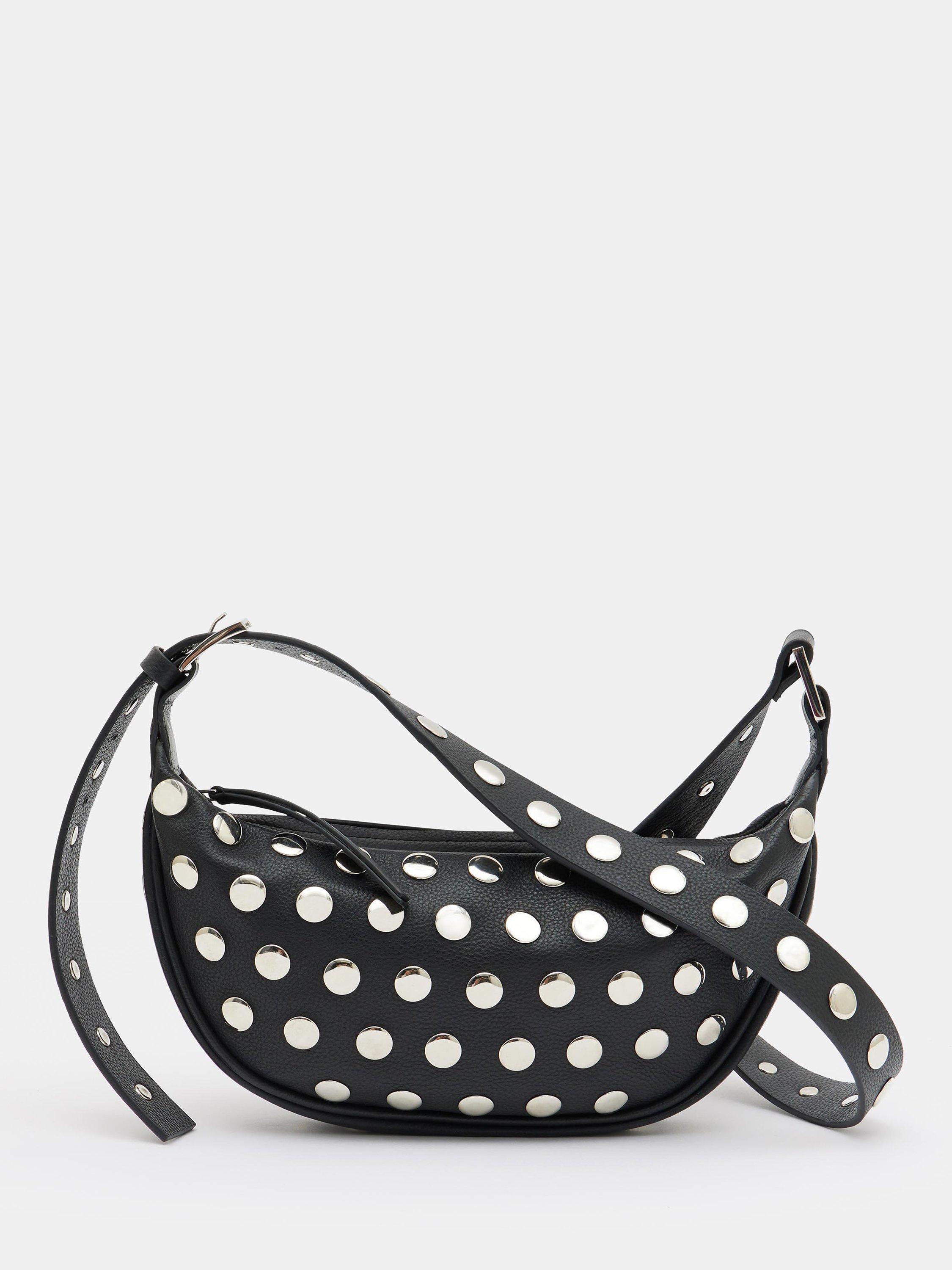 HUSH Studded Rory Leather Crescent Handbag, Black