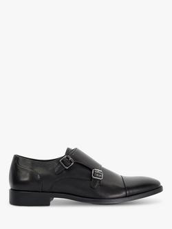 Dune London Satchin Leather Flex Sole Toecap Monk Shoes, Black
