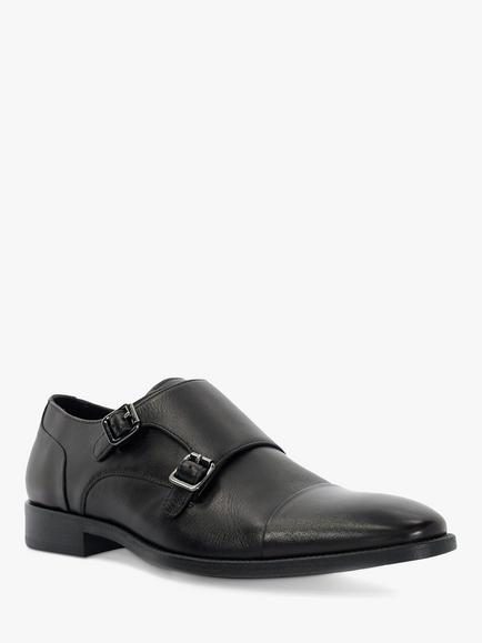 Dune London Satchin Leather Flex Sole Toecap Monk Shoes - view 2, Black