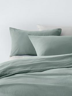 John Lewis Cotton Muslin Duvet Cover Set, Dusty Green