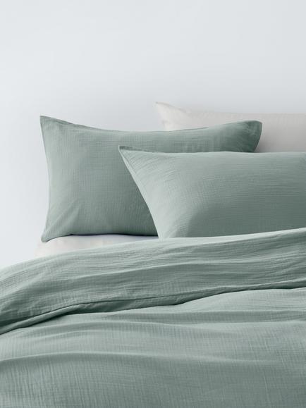 John Lewis Cotton Muslin Duvet Cover Set, Dusty Green