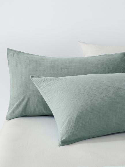John Lewis Cotton Muslin Duvet Cover Set - view 2, Dusty Green
