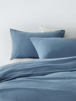 John Lewis Cotton Muslin Duvet Cover Set, Glacier Blue