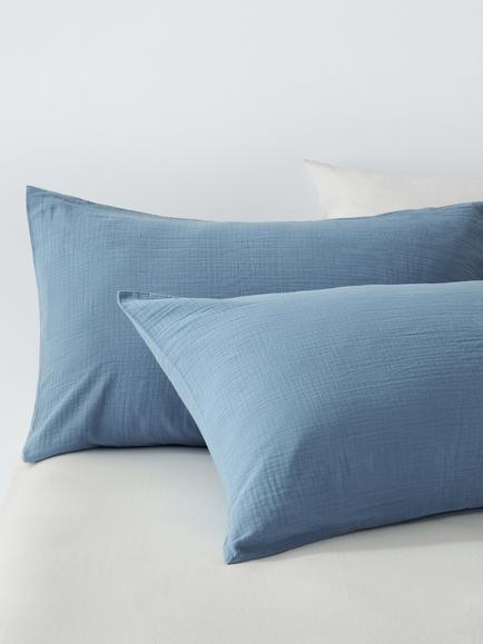 John Lewis Cotton Muslin Duvet Cover Set - view 2, Glacier Blue
