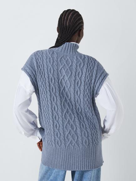 AND/OR Charlie Cable Knit Sleeveless Jumper, Flint Stone Blue - view 2, Flint Stone Blue