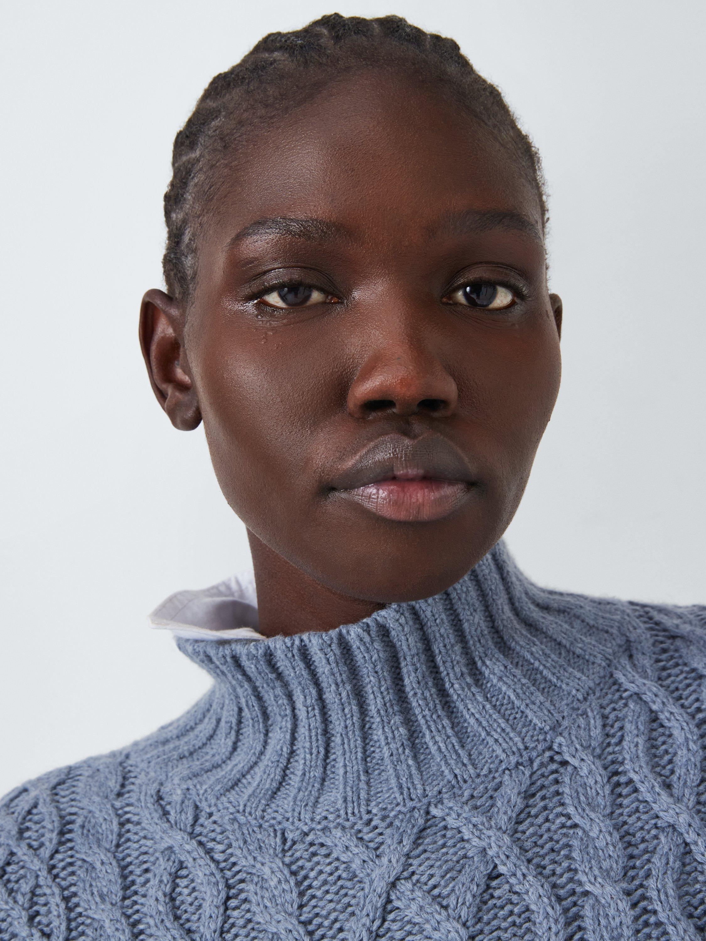 Product image 5 of 6, which shows AND/OR Charlie Cable Knit Sleeveless Jumper, Flint Stone Blue, XS