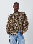 AND/OR Cassie Leopard Print Tie Neck Blouse, Brown/Multi