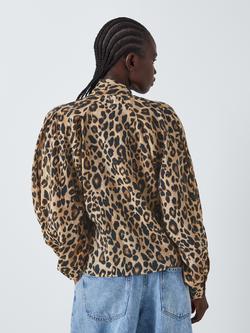 AND/OR Cassie Leopard Print Tie Neck Blouse containing TENCEL™ Lyocell, Brown/Multi - view 2, Brown/Multi