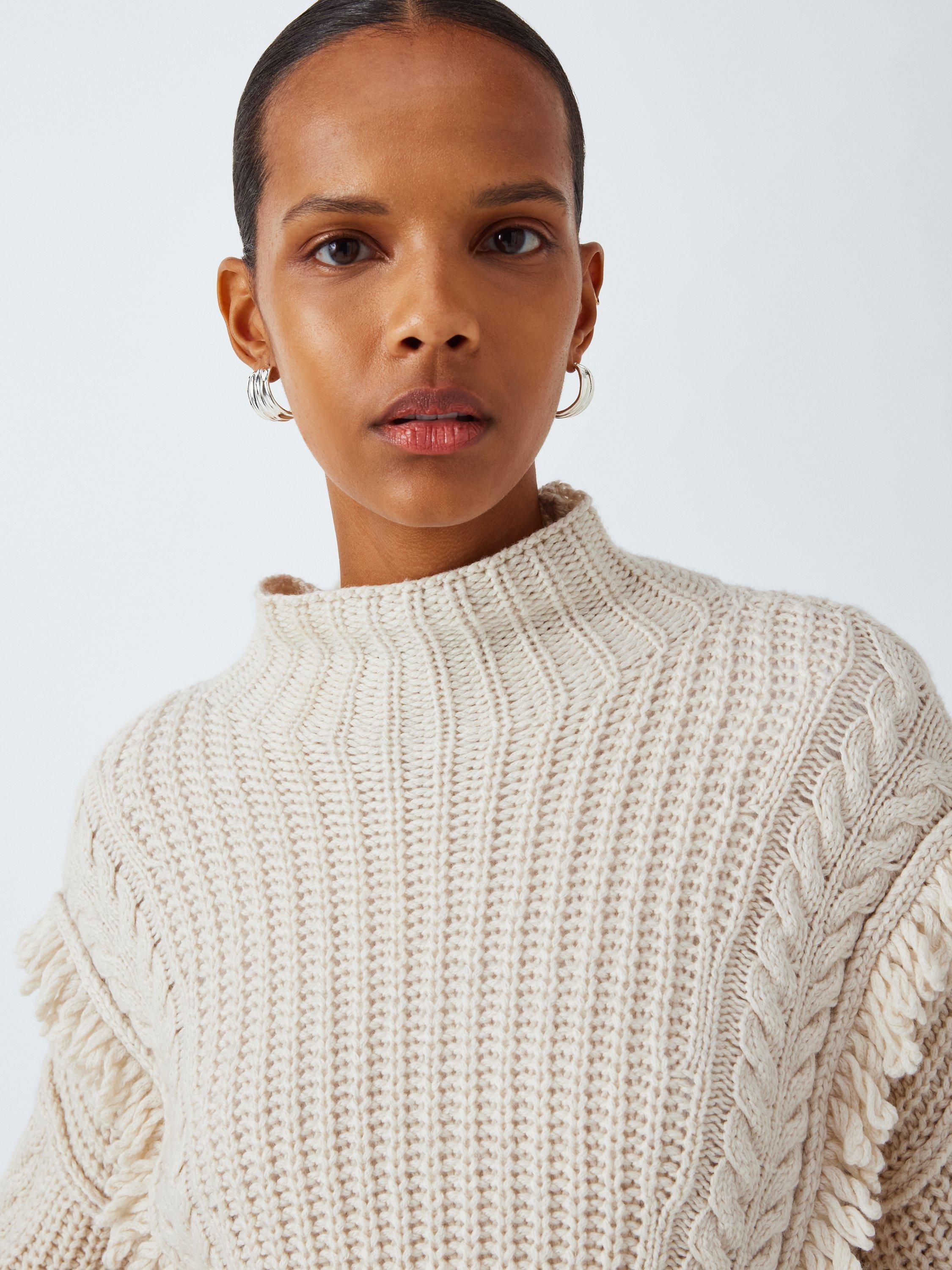 Product image 5 of 6, which shows AND/OR Sadie Fringed Jumper, Natural, XS