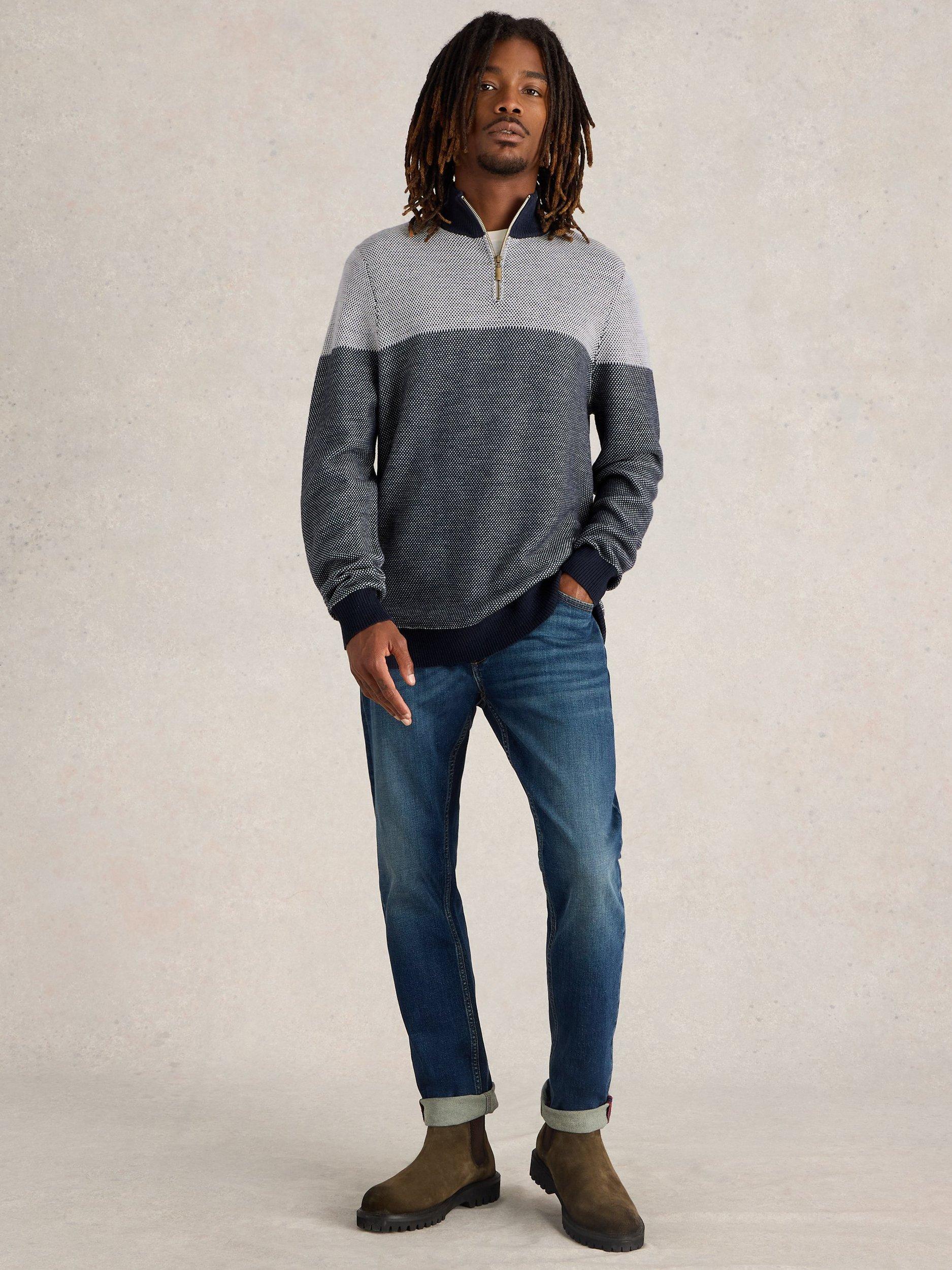 White Stuff Newport Men's Merino Jacquard Funnel Neck Jumper, Navy Multi