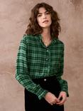 Brora Plaid Frill Collar Linen Blend Blouse