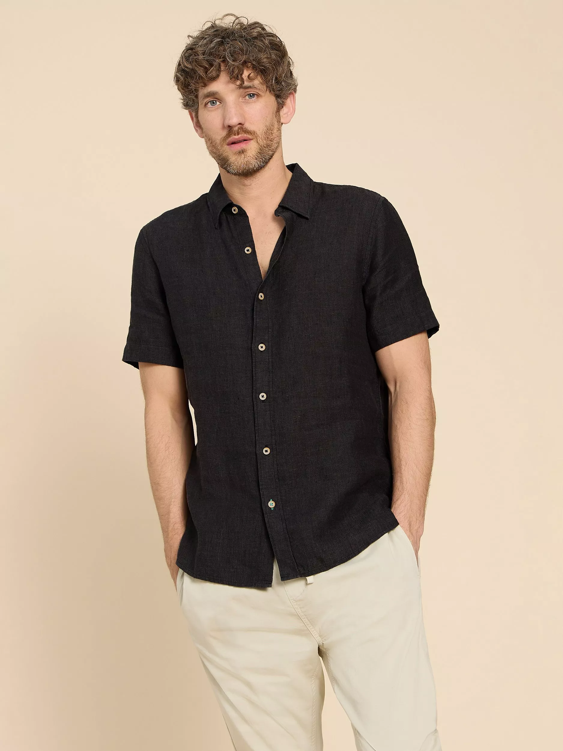 Black linen shirt mens best sale