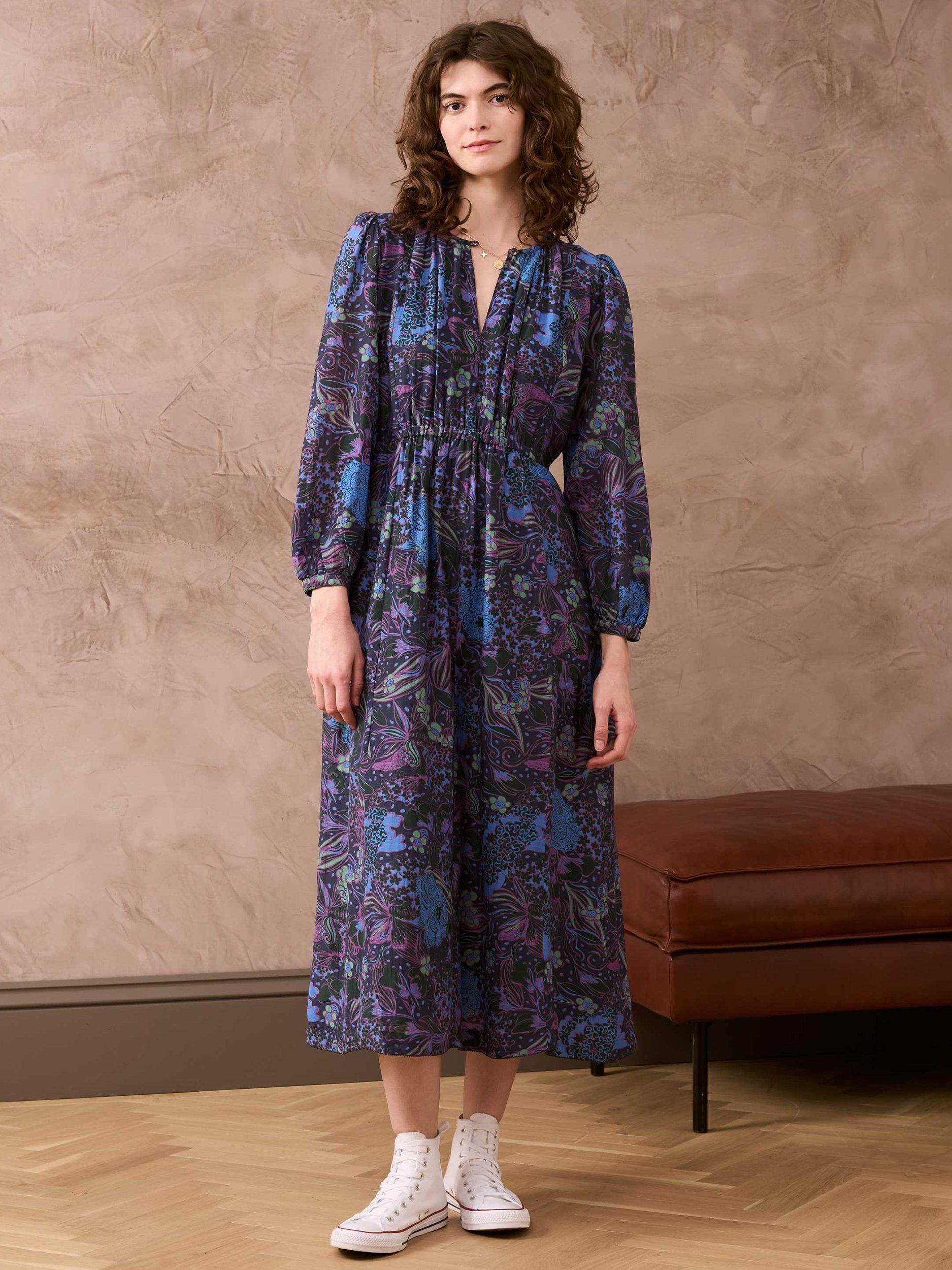 Brora Hydrangea Silk Blend Dress Ocean Amethyst
