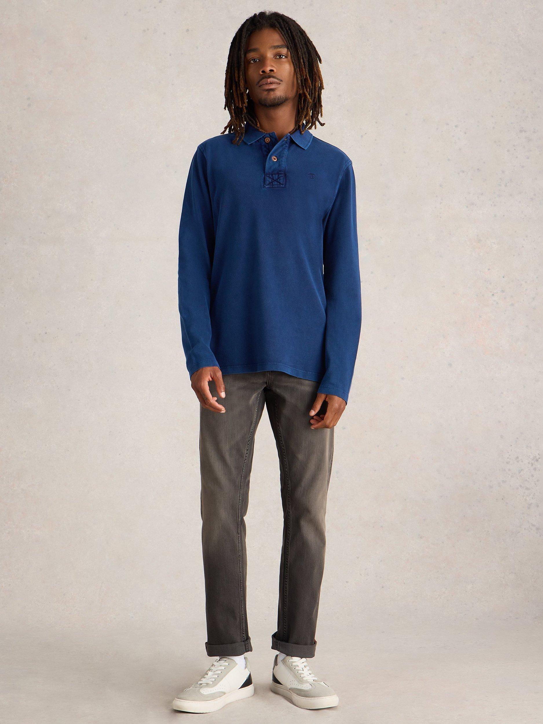 Product image 1 of 6, which shows White Stuff Long Sleeve Utility Polo Shirt, Blue, XS