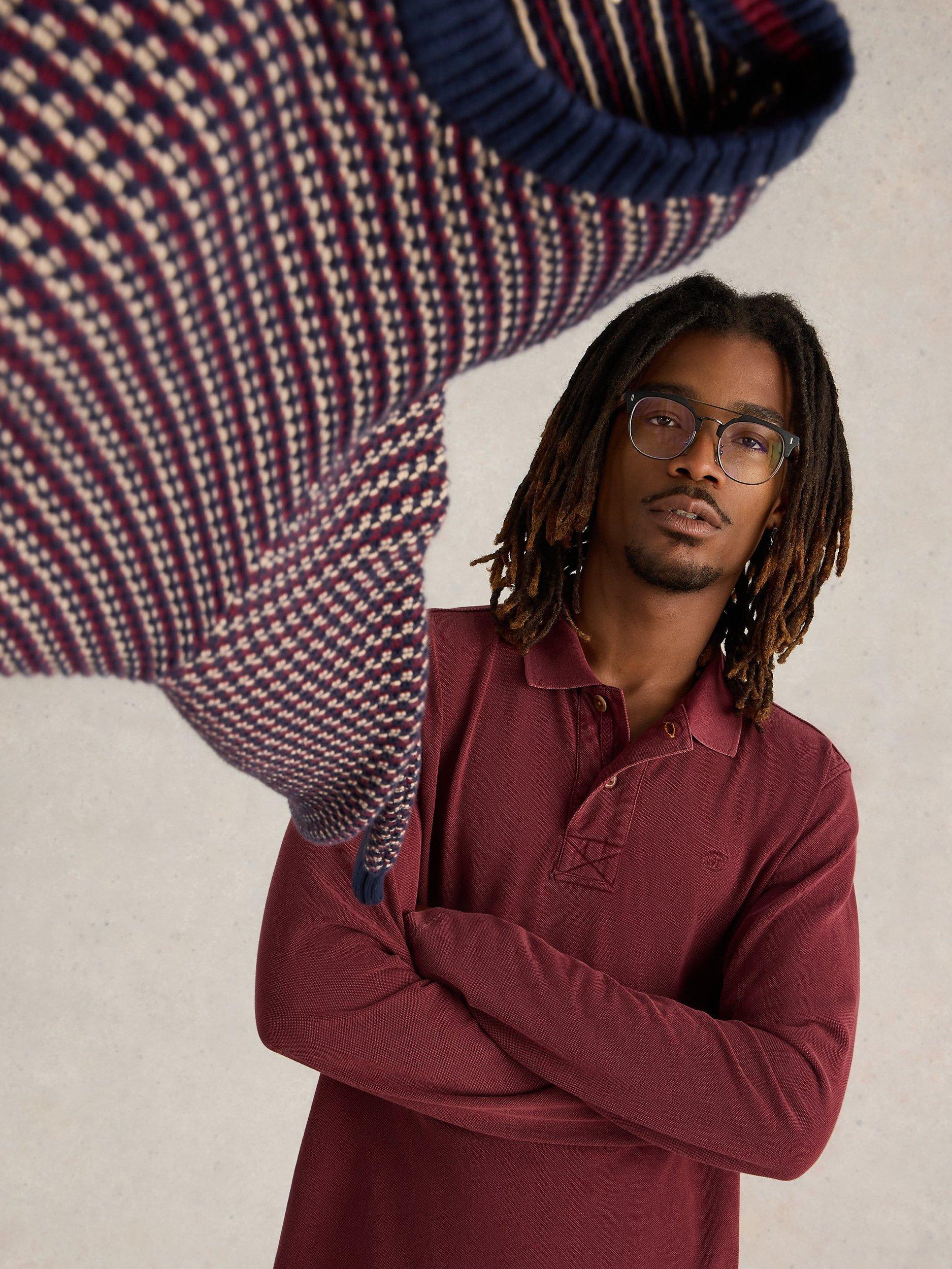 Product image 4 of 6, which shows White Stuff Long Sleeve Utility Polo Shirt, Plum, XXL