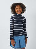 John Lewis Kids' Stripe Ruffle Cuff Roll Neck Top, Navy/White