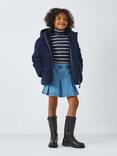 John Lewis Kids' Stripe Ruffle Cuff Roll Neck Top, Navy/White