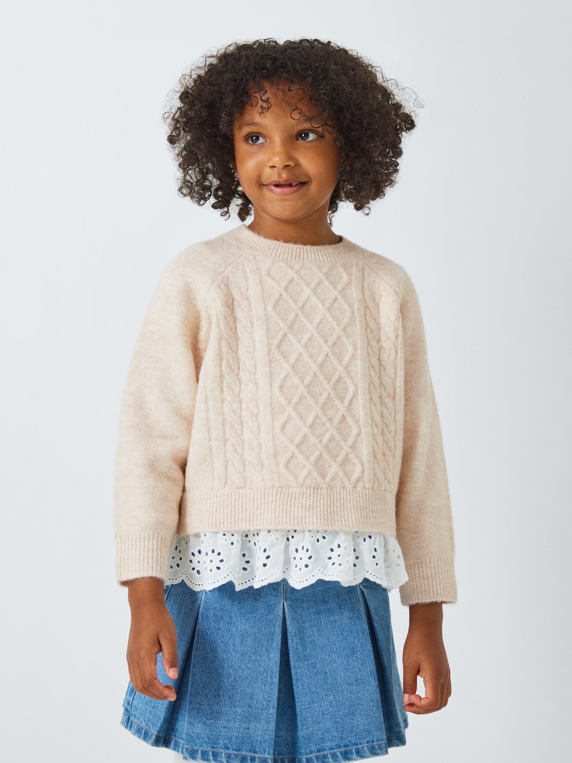 John Lewis Kids' Shirt Hem Cable Knit Jumper, Natural