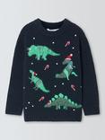 John Lewis Kids' Christmas Dinosaurs Wool Blend Jumper, Blue