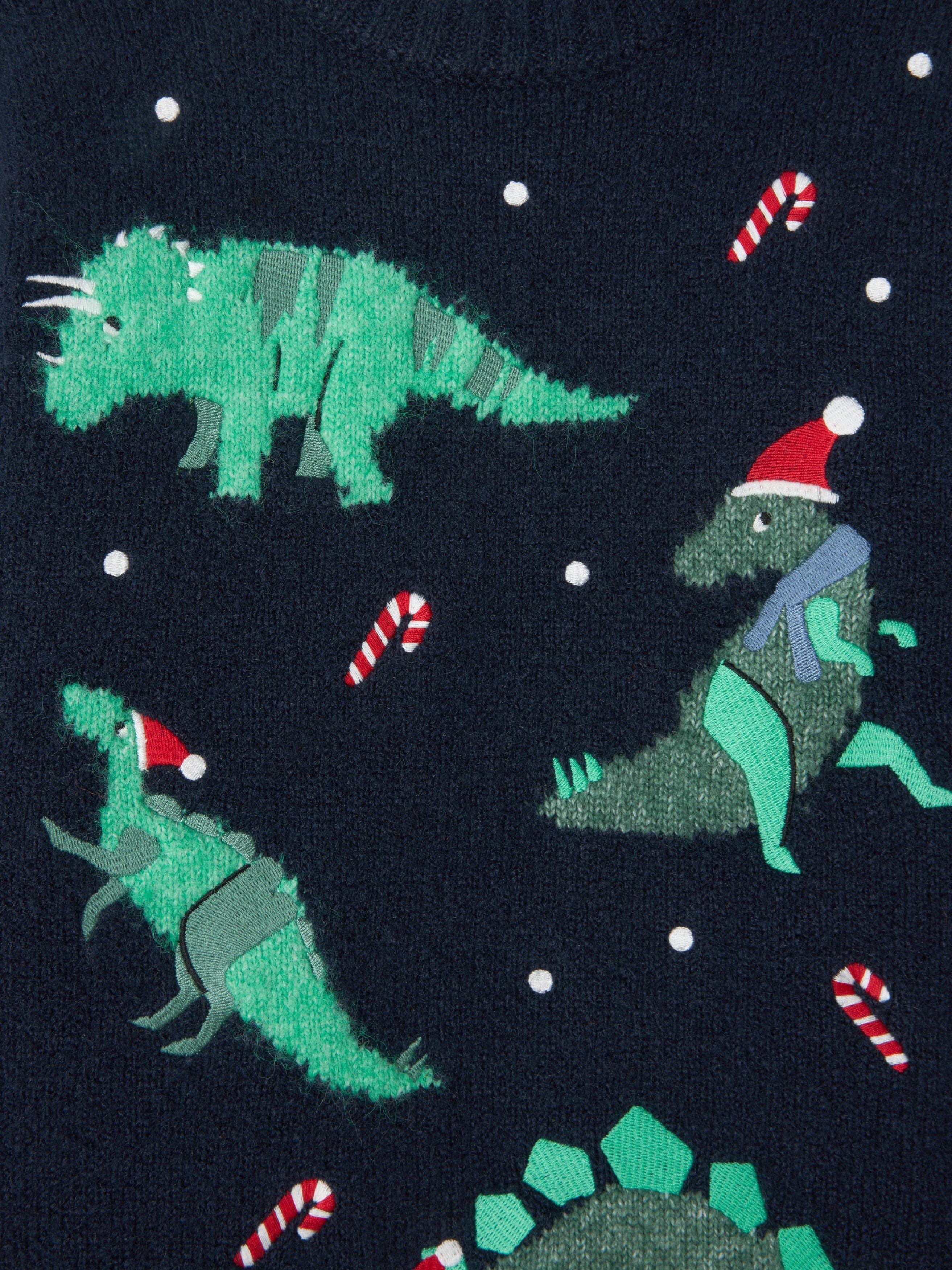 John Lewis Kids Christmas Dinosaurs Wool Blend Jumper Blue