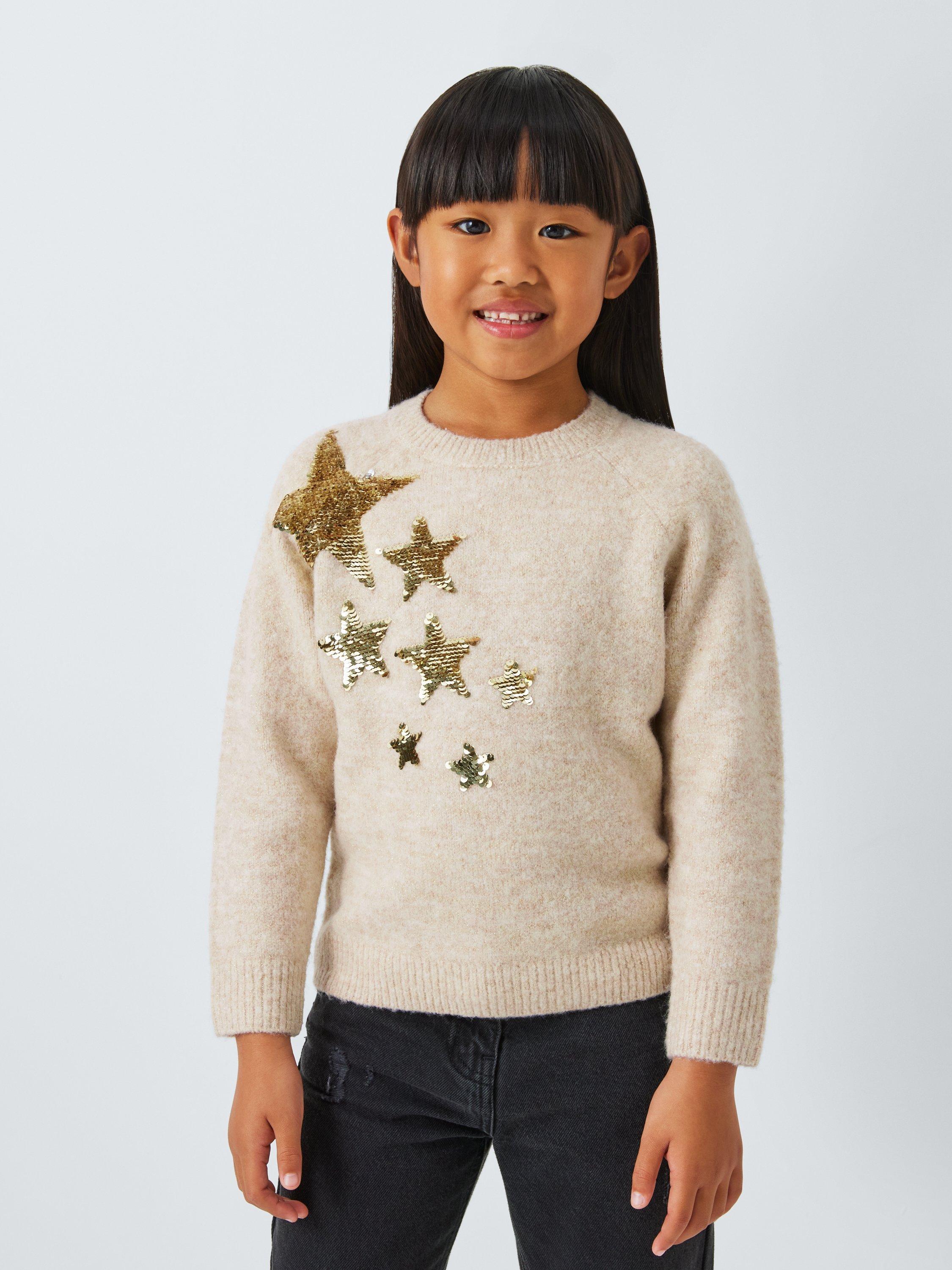 John Lewis Kids Sequin Stars Knit Jumper Oatmeal