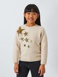 John Lewis Kids' Sequin Stars Knit Jumper, Oatmeal