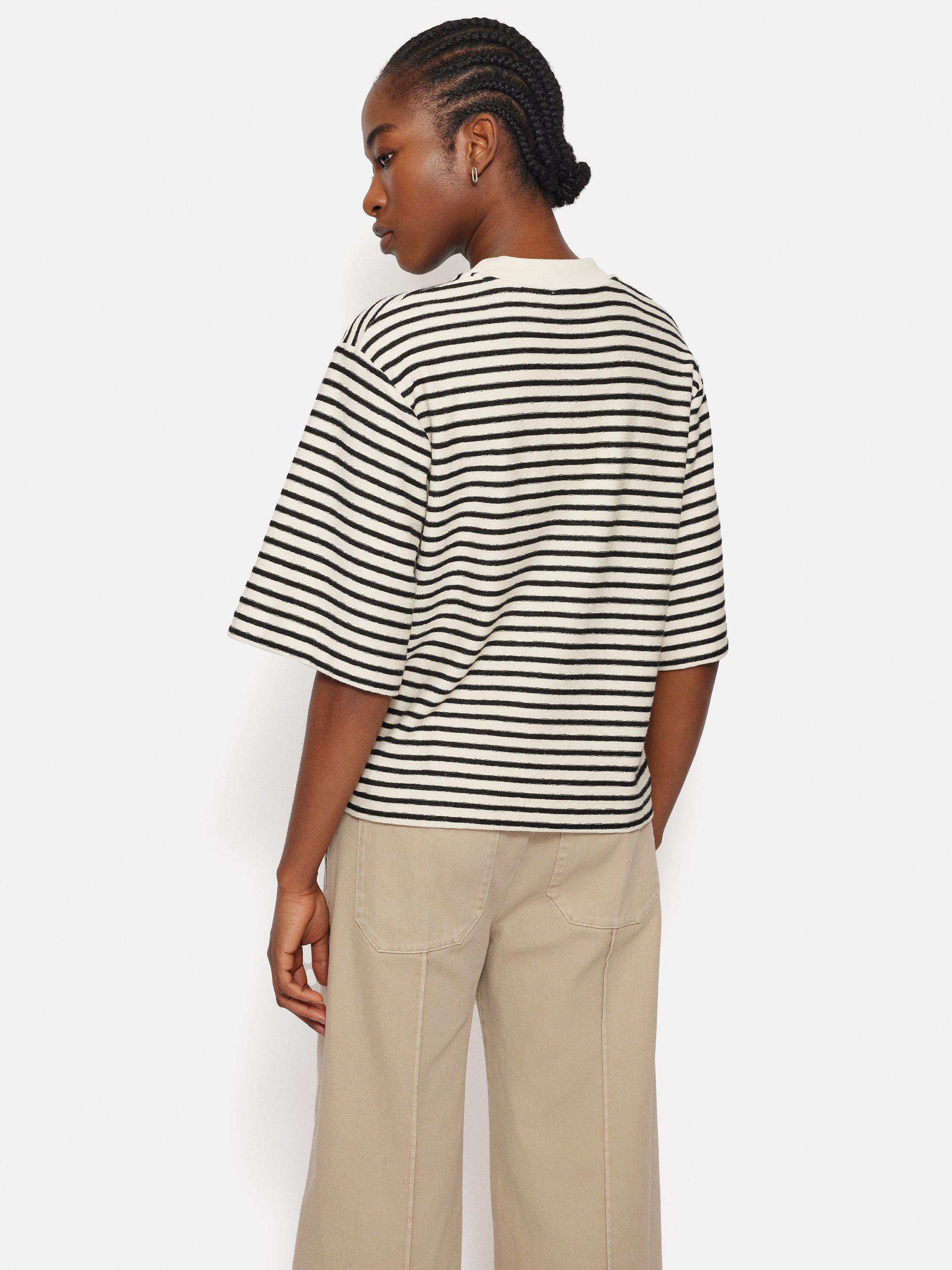 Product image 2 of 6, which shows Jigsaw Textured Stripe Organic Cotton Top, Cream/Navy, XS