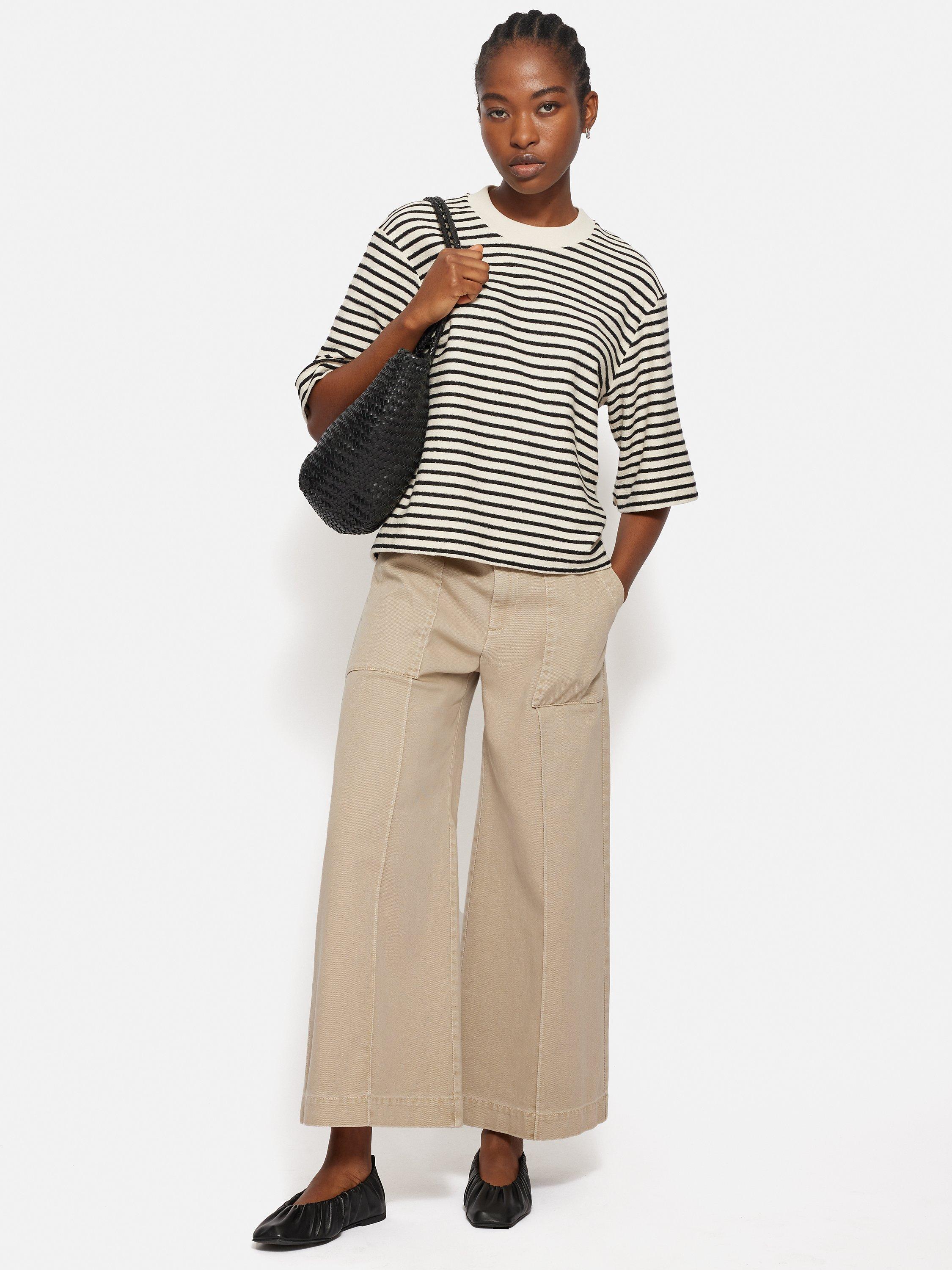 Product image 3 of 6, which shows Jigsaw Textured Stripe Organic Cotton Top, Cream/Navy, XS