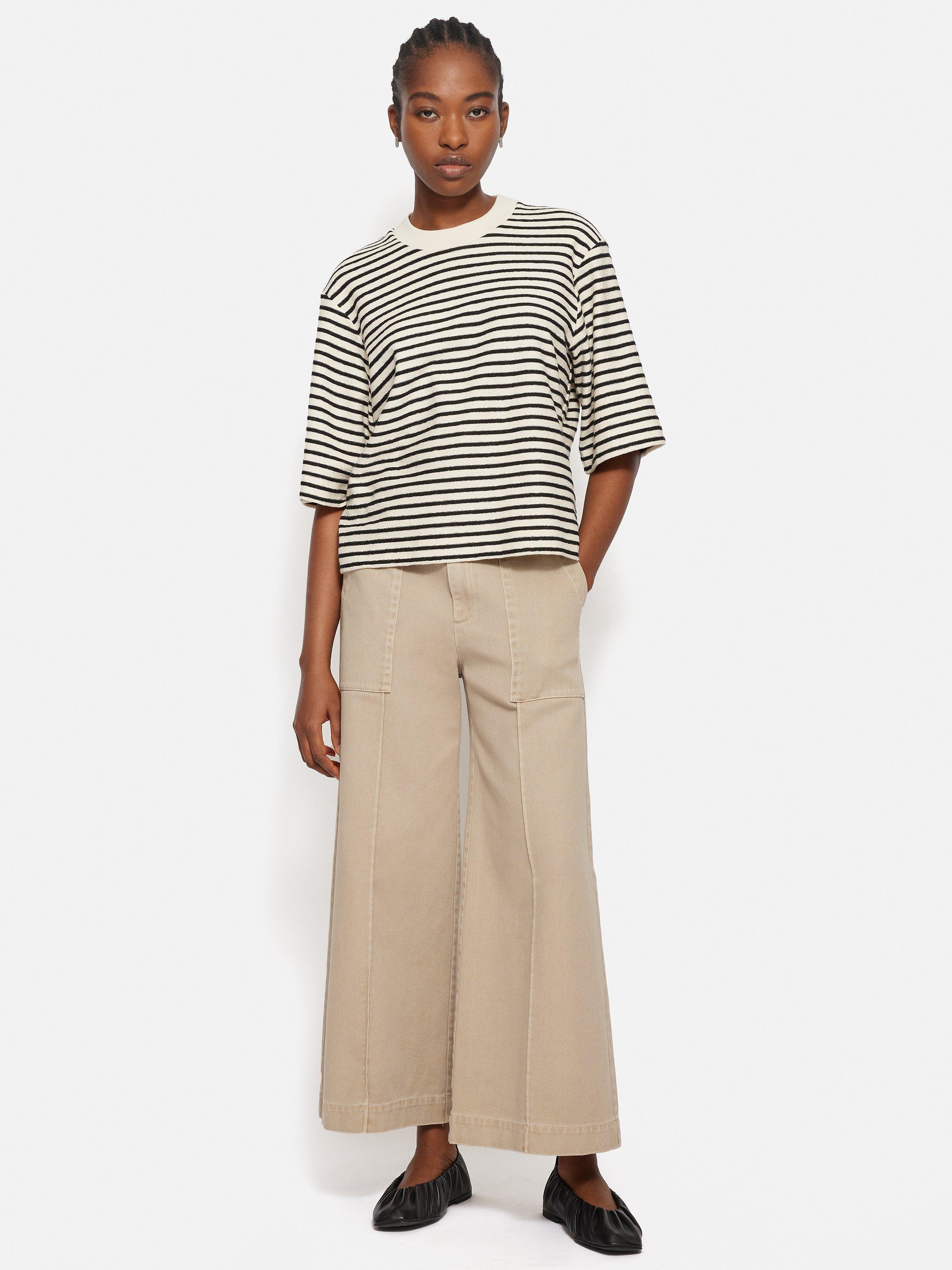 Product image 4 of 6, which shows Jigsaw Textured Stripe Organic Cotton Top, Cream/Navy, XS