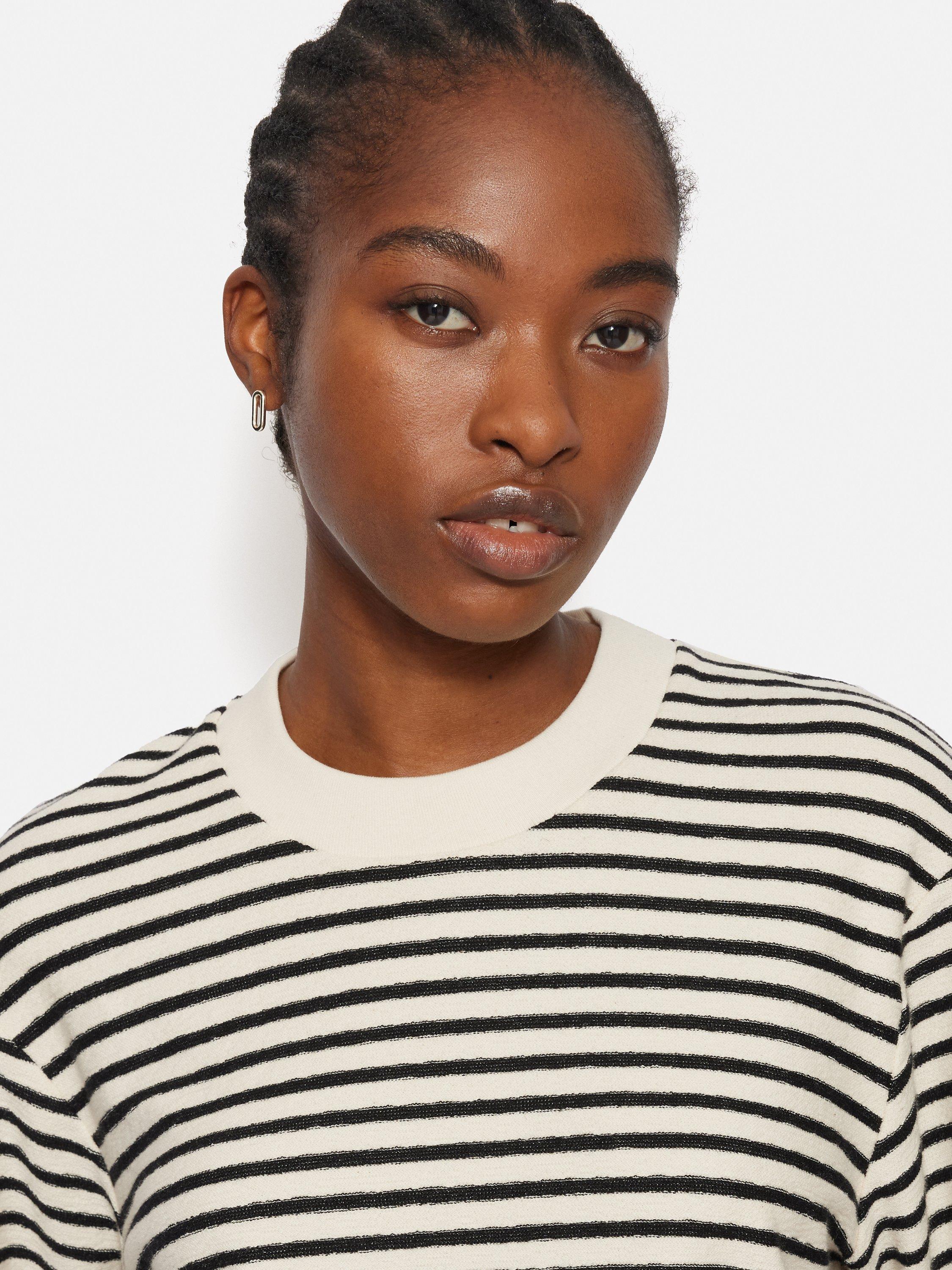 Product image 5 of 6, which shows Jigsaw Textured Stripe Organic Cotton Top, Cream/Navy, XS
