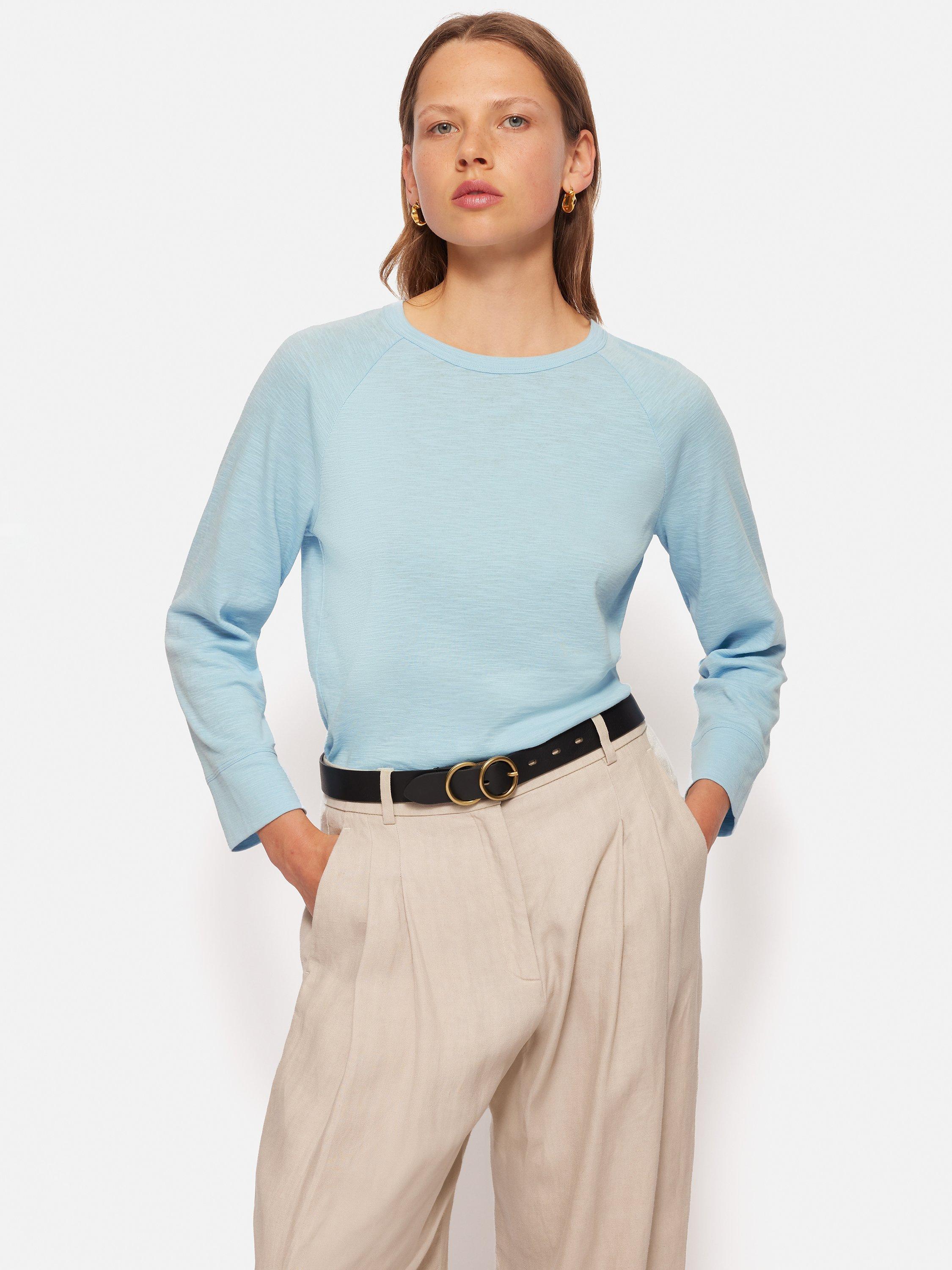Jigsaw Cotton Luxe Raglan Sleeve Top, Cool Blue
