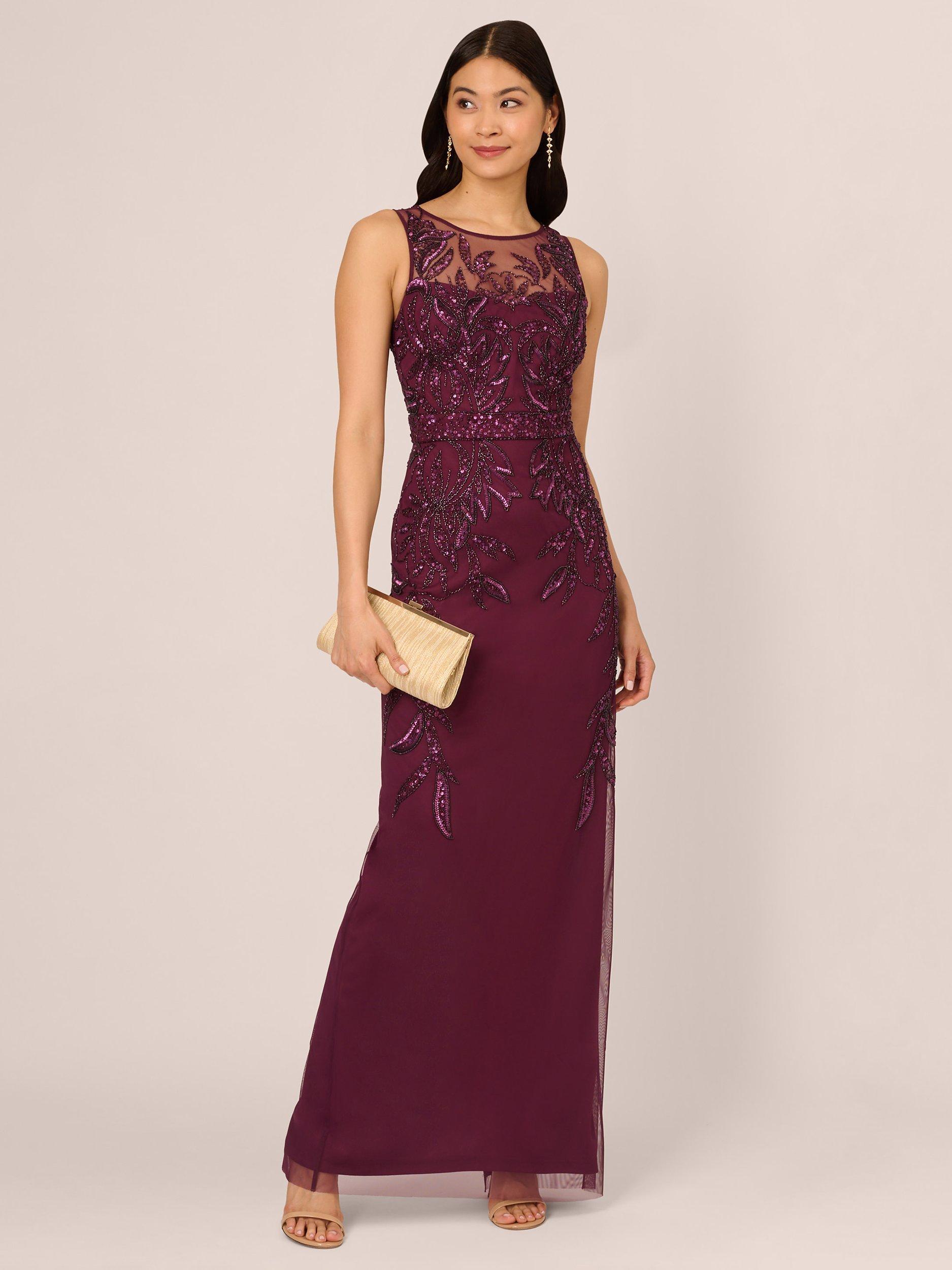 Adrianna Papell Beaded Column Maxi Dress Cassis