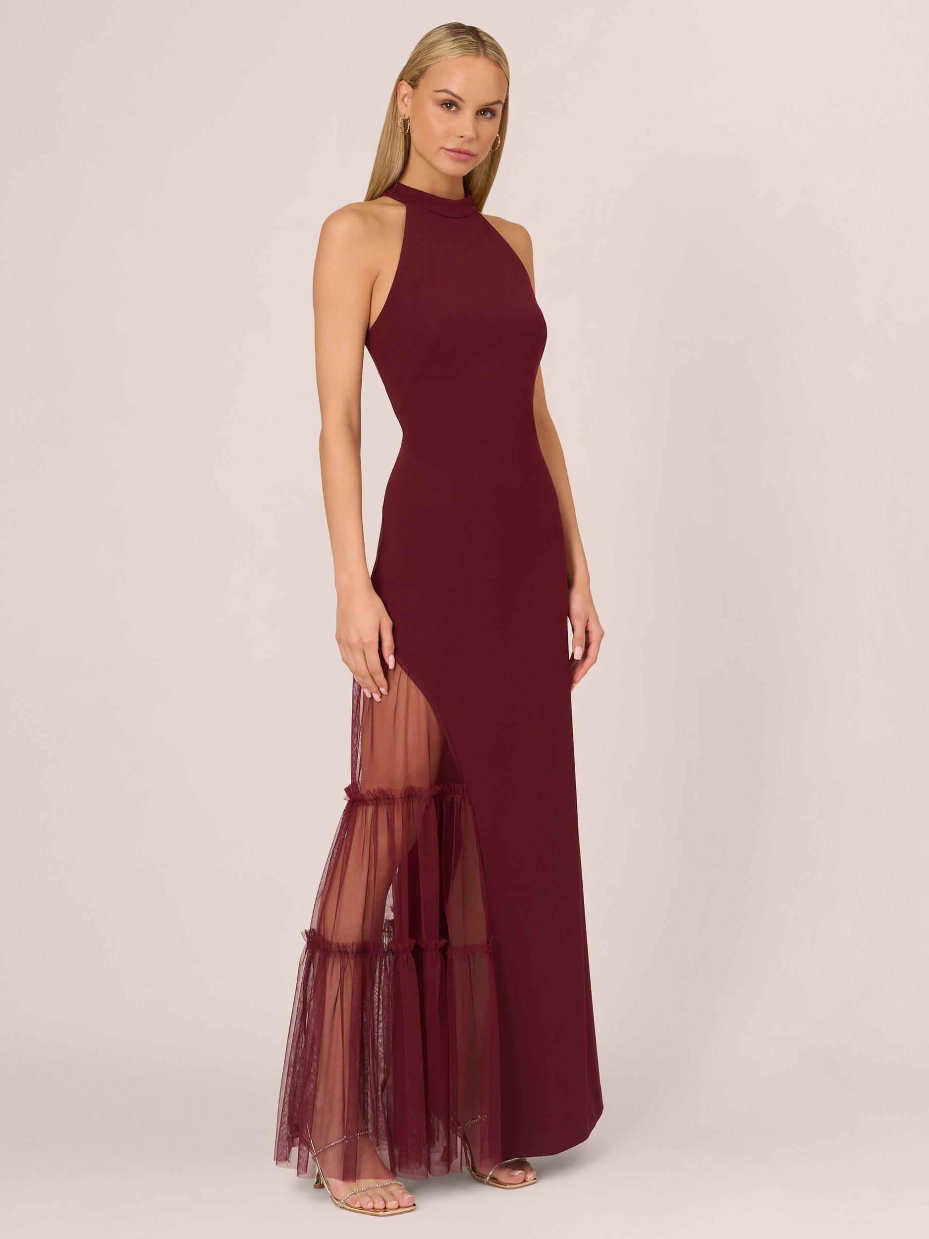 Adrianna by Adrianna Papell Knit Crepe Halterneck Dress, Blackened Red