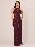 Adrianna Papell Bead Drape Halterneck Maxi Dress, Deep Amethyst