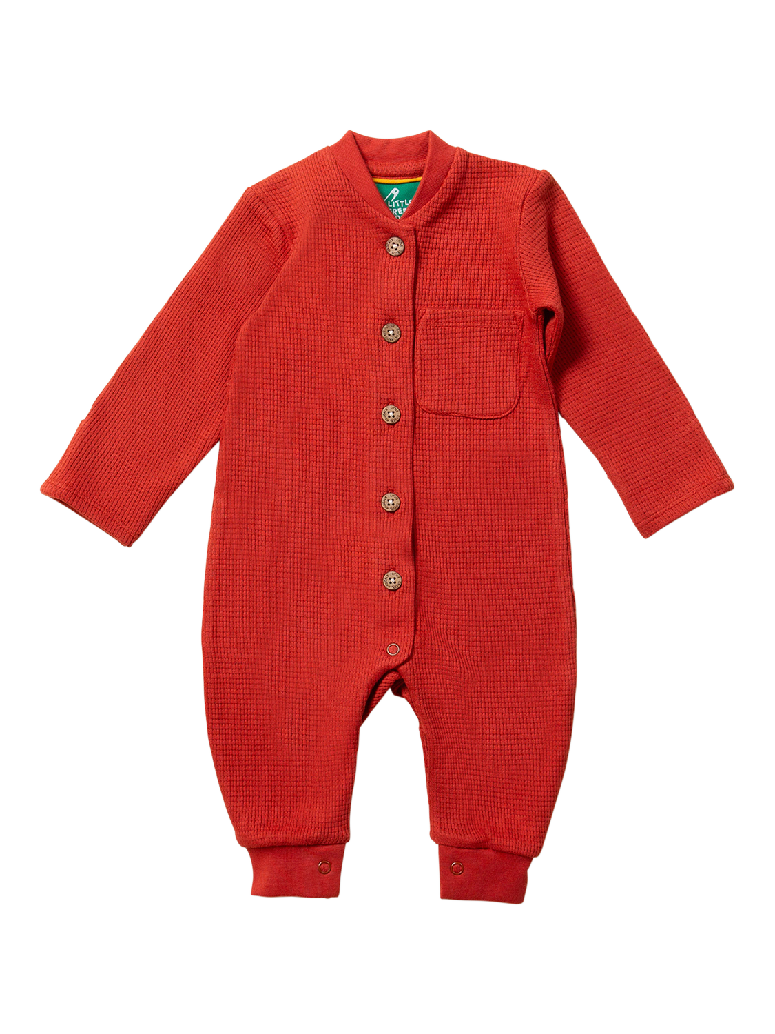 Little Green Radicals Baby Organic Cotton Waffle Playsuit, Hazelnut