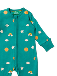 Little Green Radicals Baby Skies Zip Babygrow, Turquoise Skies