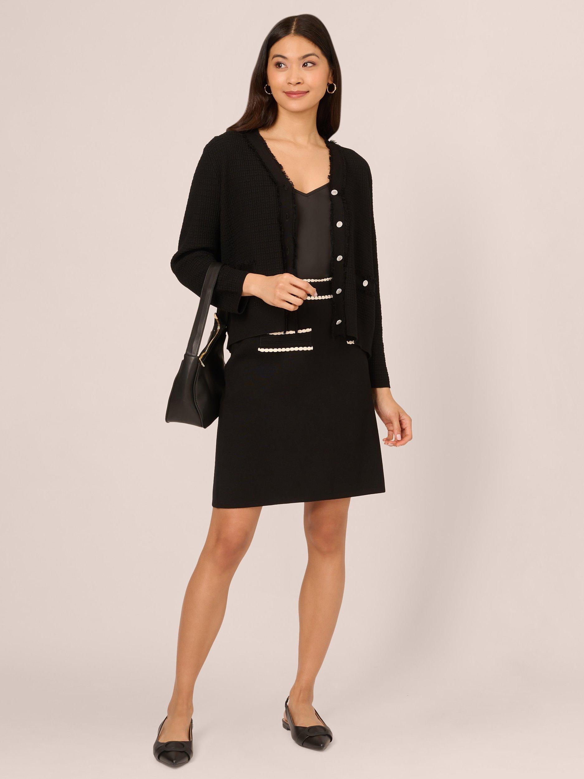 Product image 3 of 7, which shows Adrianna Papell Contrast Trim Knit Skirt, Black/Cream, L