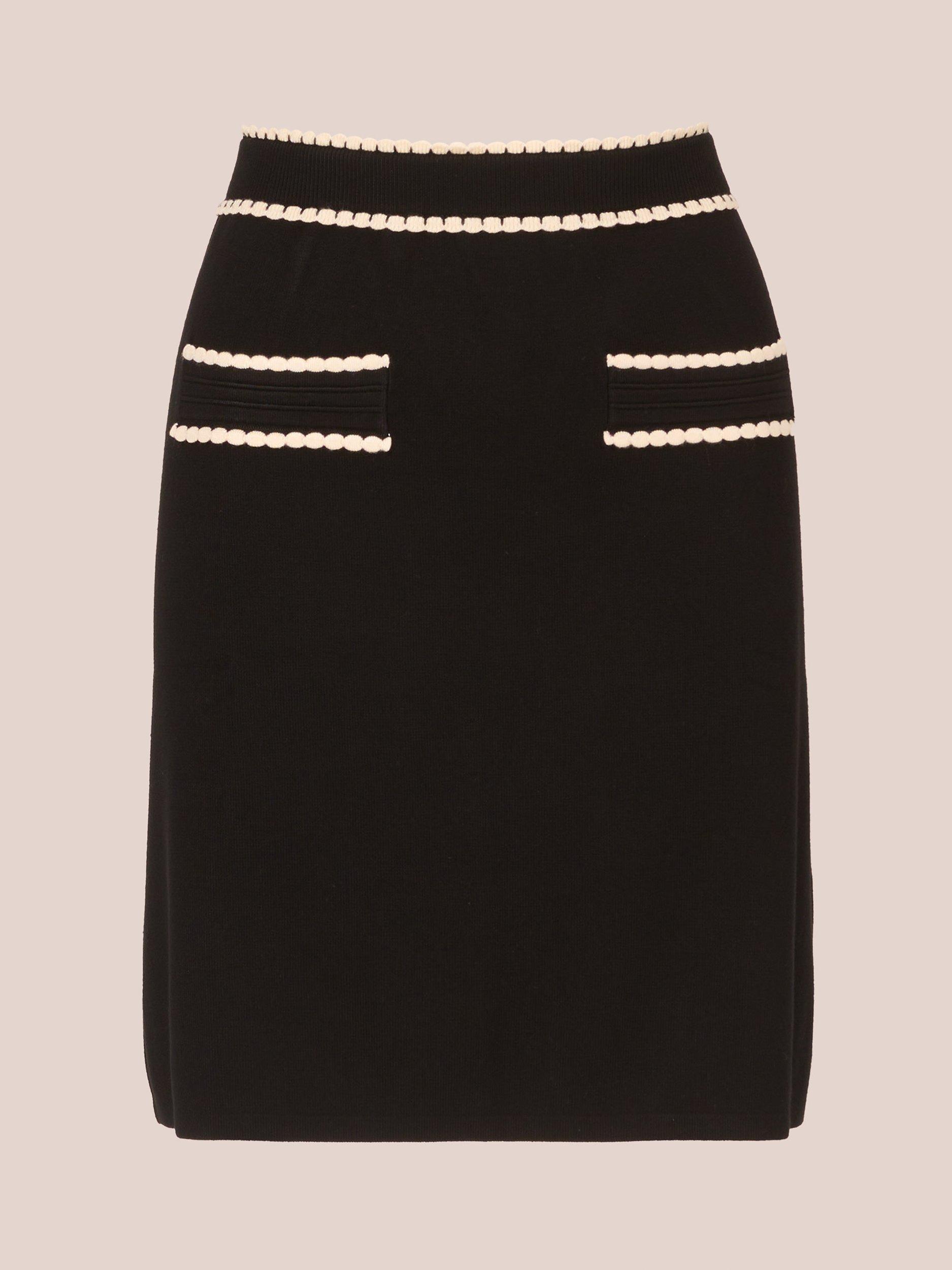 Product image 6 of 7, which shows Adrianna Papell Contrast Trim Knit Skirt, Black/Cream, L
