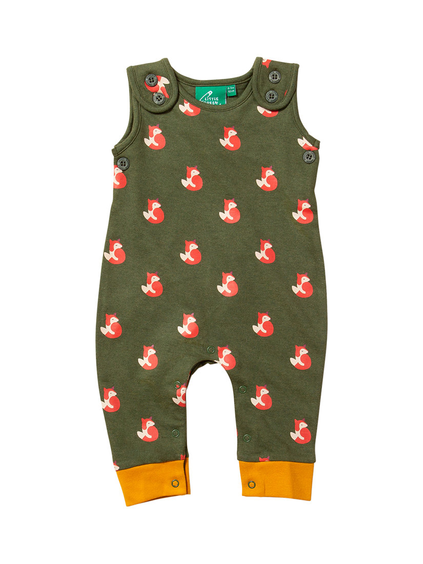 Little Green Radicals Baby Little Fox Dungarees, Green/Multi