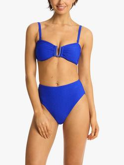 Sea Level Honeycomb U Bar Bandeau Bikini Top - view 2, Cobalt