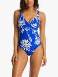 Sea Level  Tradewind X Front Swimsuit, Cobalt/White