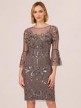 Adrianna Papell Art Deco Beaded Bell Sleeve Dress, Moonscape