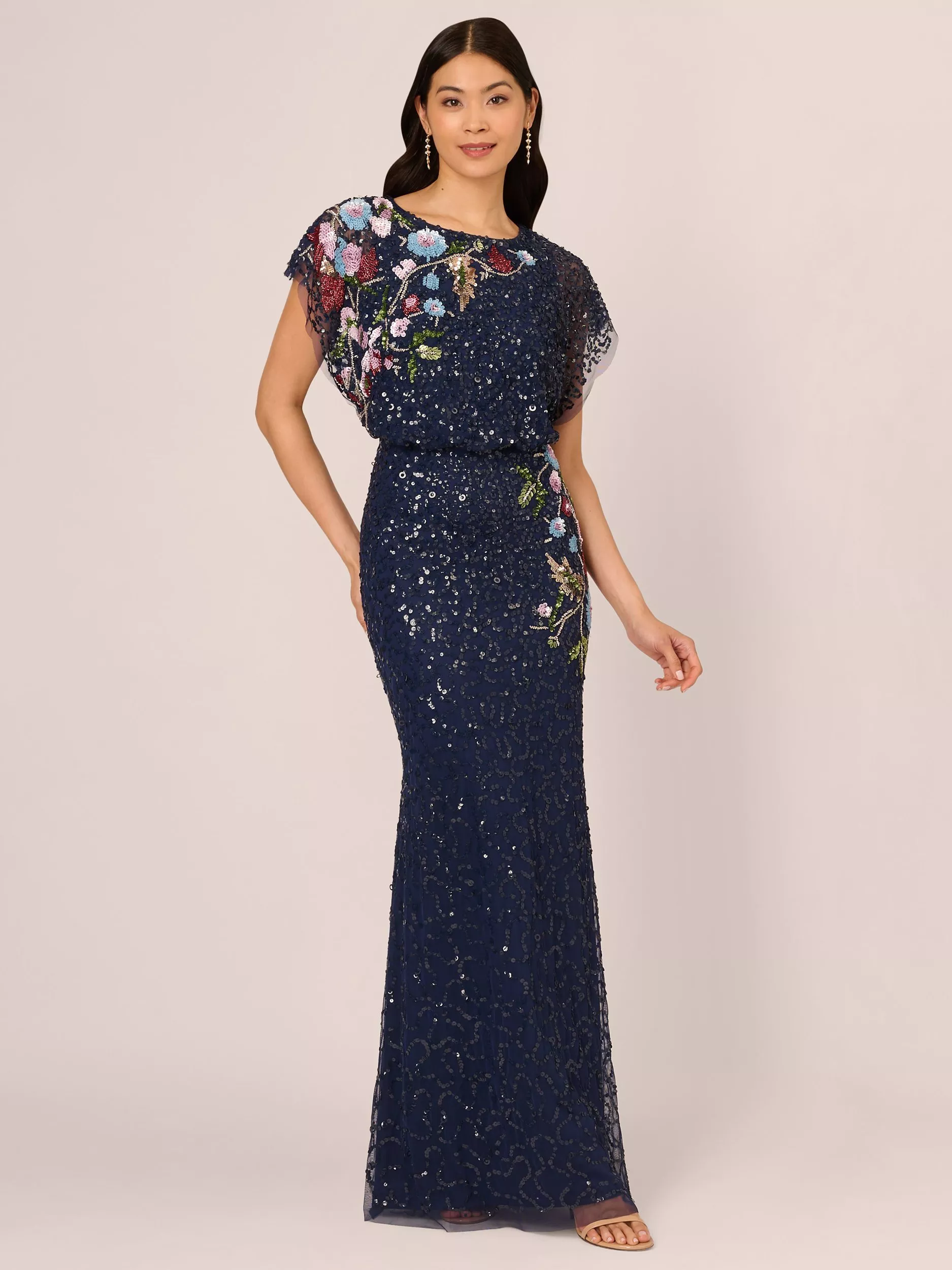 Adrianna Papell Beaded Mermaid Maxi Dress Midnight Multi