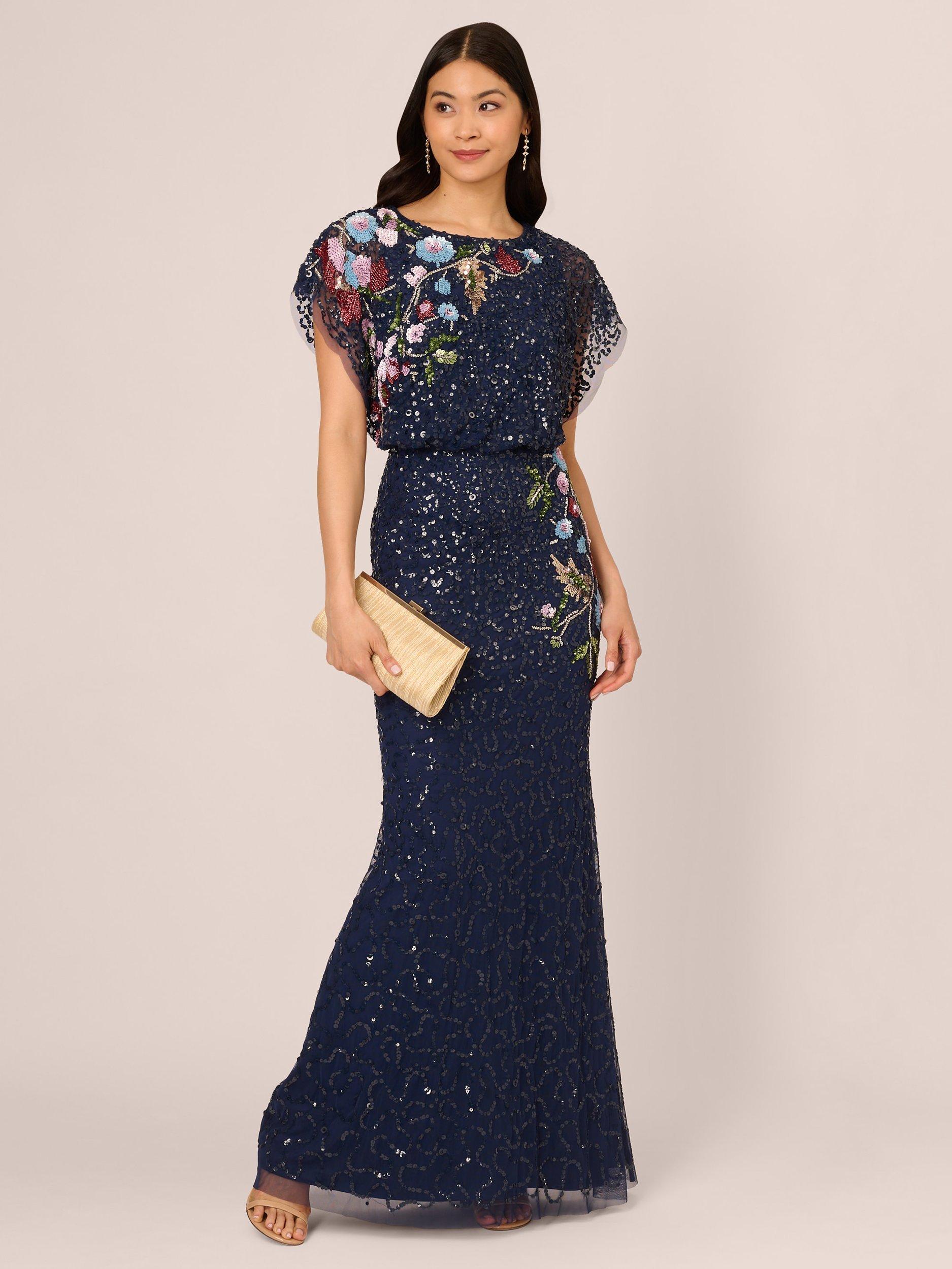 Adrianna Papell Beaded Mermaid Maxi Dress Midnight Multi