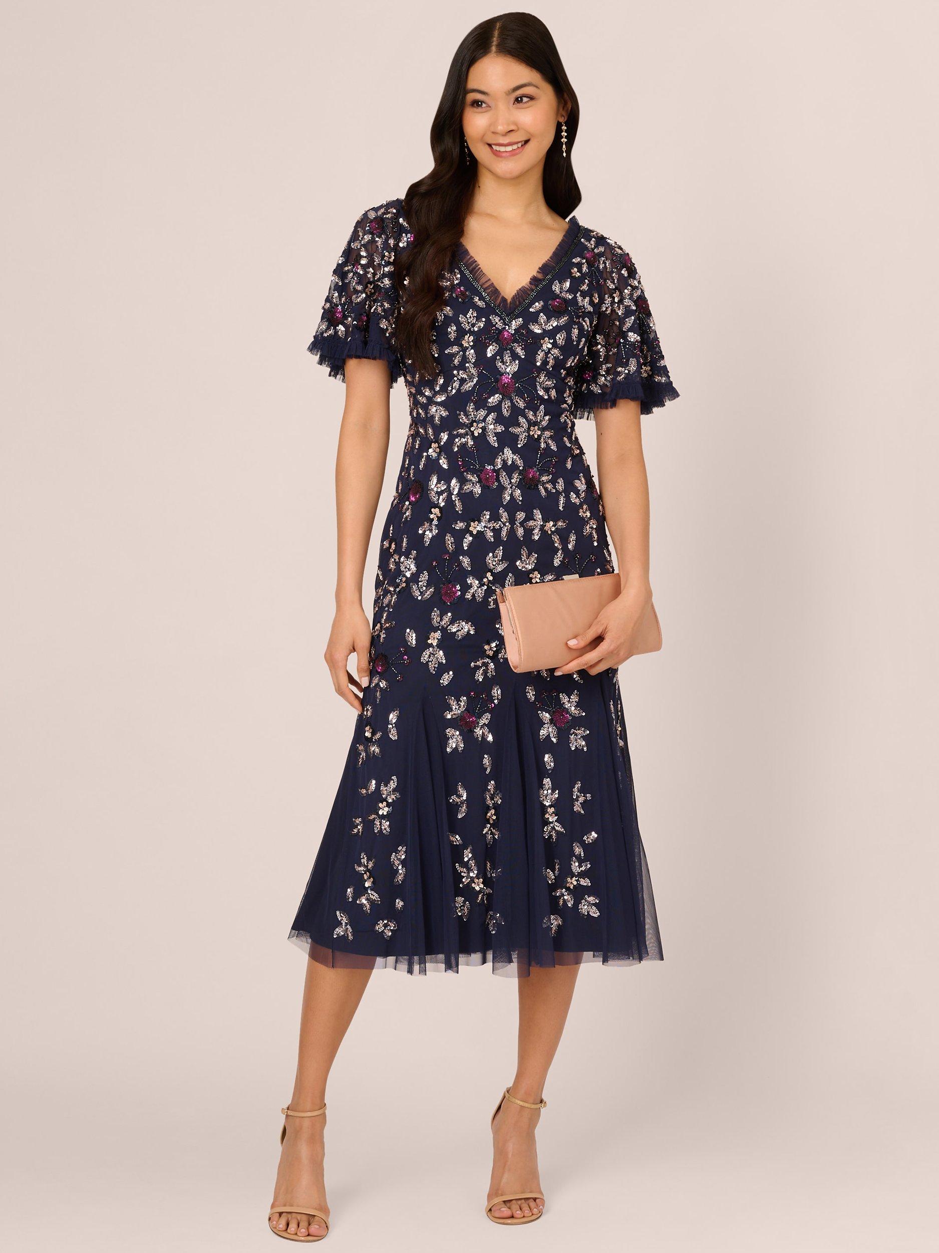 Product image 3 of 7, which shows Adrianna Papell Beaded Mesh Midi Dress, Light Navy, 12
